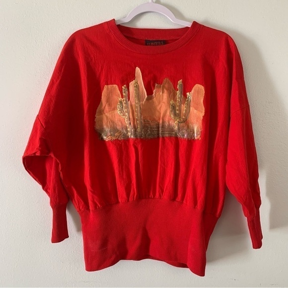 Vintage 1990s Red Hand Painted Arizona Desert Print Shirt One Size - Picture 1 of 5